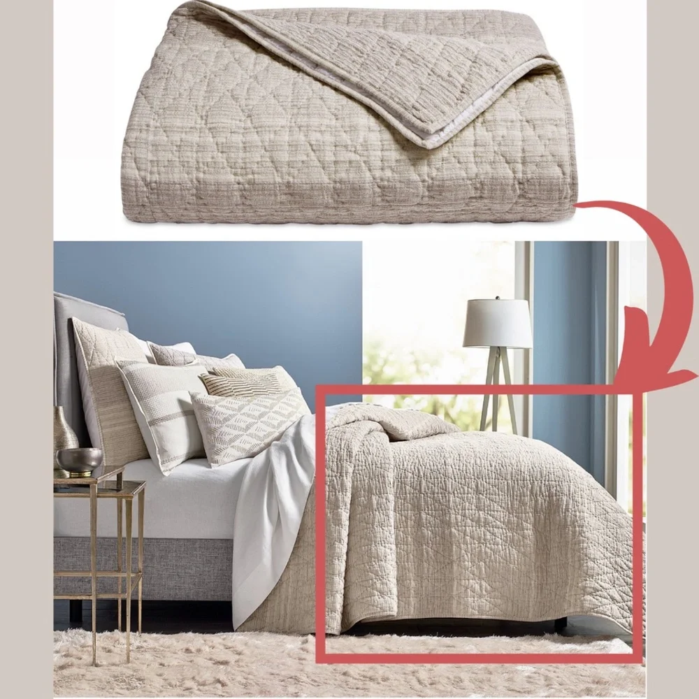 NIB Hotel Collection Honeycomb Full/Queen Coverlet in Linen/Cotton‎